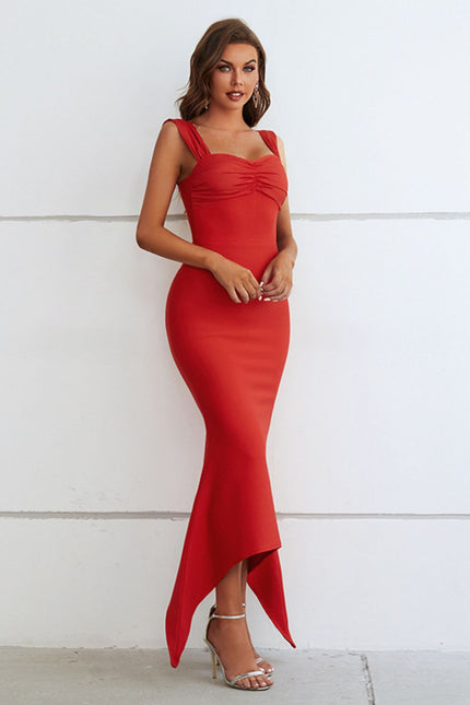 Sweetheart Neck Ruched Midi Dress - Elegant High-Stretch Cocktail & Date Night Outfit