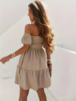 Full Size Ruffled Off-Shoulder Short Sleeve Dress - Heraki 