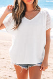 Lace Crochet Button Back V-Neck Tee