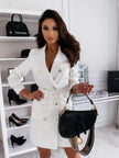 Tailored Double-Breasted Blazer Dress with Waist-Cinching Belt - Sophisticated Mini Dress