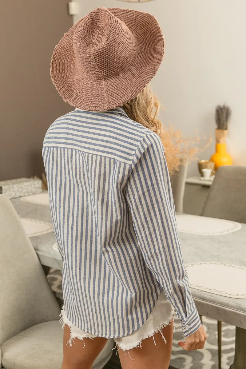 Lurex Linen Stripe Shirt Button Down Top - Heraki 