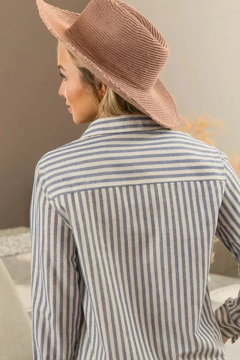 Lurex Linen Stripe Shirt Button Down Top - Heraki 