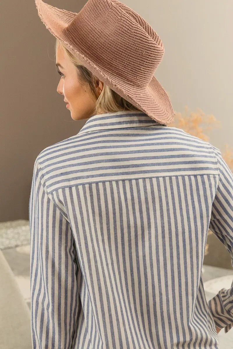 Lurex Linen Stripe Shirt Button Down Top - Heraki 