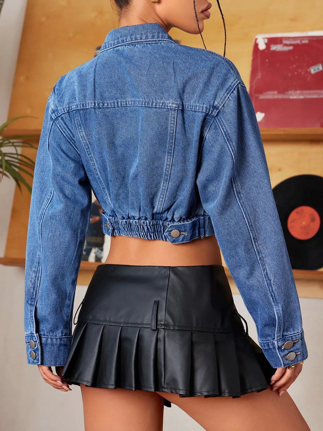 Cropped Button-Up Casual Denim Jacket