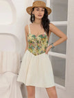 Floral Lace Up Corset Mini Cami Dress - Heraki 