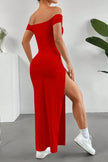 Off-Shoulder Slit Bodycon Maxi Dress