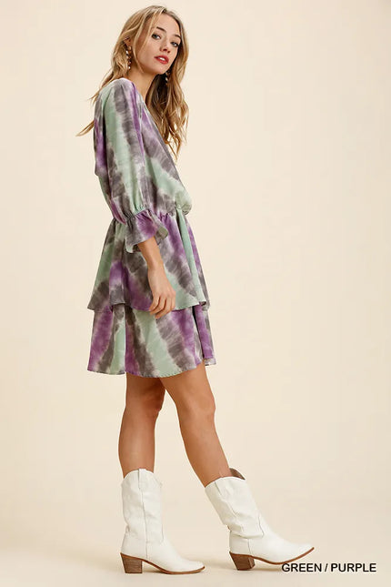 Tie Dye Ruffled Layered Dress