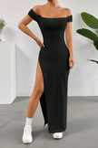 Off-Shoulder Slit Bodycon Maxi Dress