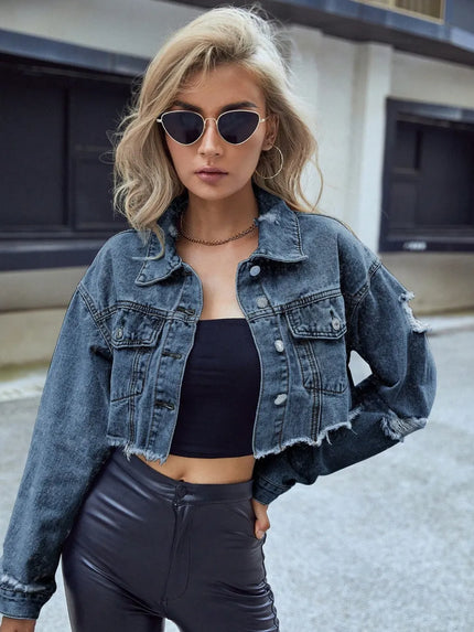 Distressed Raw Hem Cropped Jacket