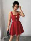 Tie-Front Wide Strap Cutout Mini Dress