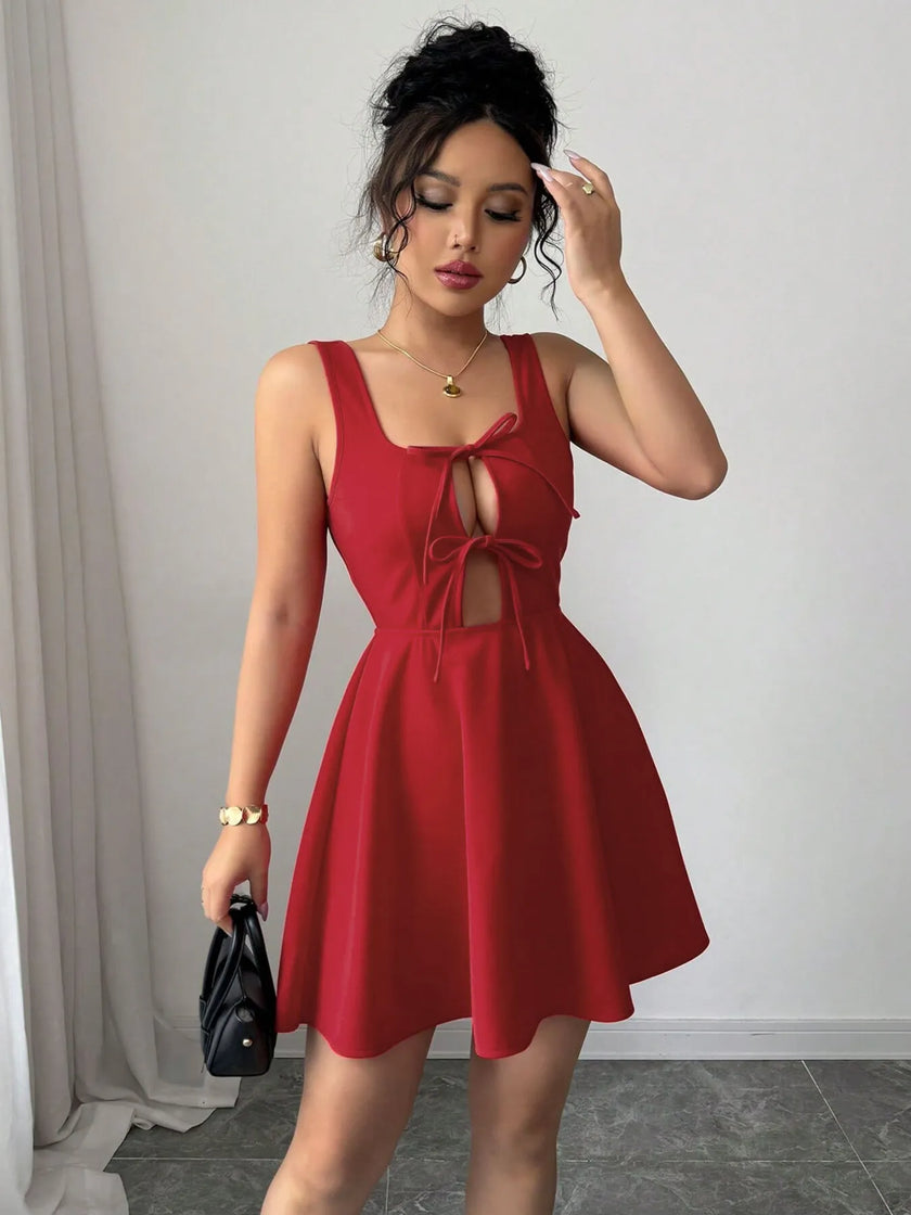 Tie-Front Wide Strap Cutout Mini Dress