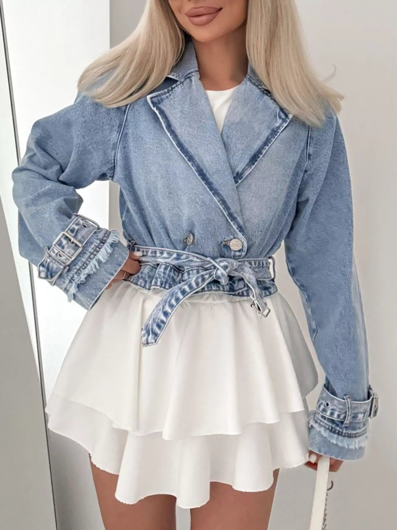 Belted Cropped Double-Breasted Jacket