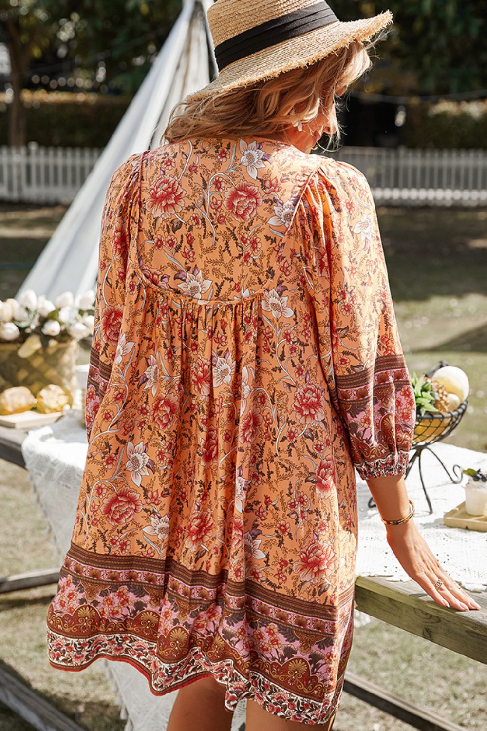 Bohemian Tie Neck Mini Dress