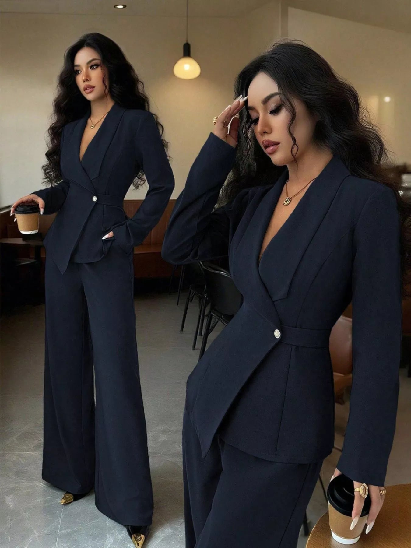 One-Button Tailored Blazer Pants Set