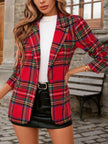 Classic Red Tartan Plaid Blazer - Single-Button Tailored Holiday & Winter Jacket