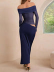 Off-Shoulder Long Sleeve Ruched Bodycon Maxi Dress