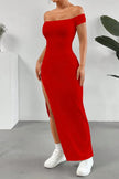 Off-Shoulder Slit Bodycon Maxi Dressx