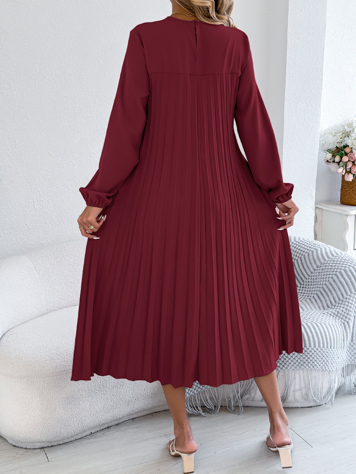 Belted Pleated Flow Midi Dress