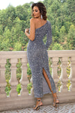 One-Shoulder Long Sleeve Slit Dress