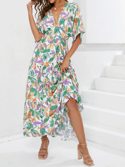Floral Boho Ruched Midi Dress