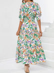 Floral Boho Ruched Midi Dress