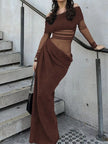 Off-Shoulder Long Sleeve Ruched Bodycon Maxi Dress