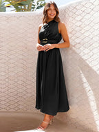 Asymmetric Belted Flow Midi Dress