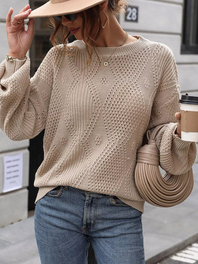 Openwork Dropped Shoulder Sweater - Relaxed Boho Knit Pullover