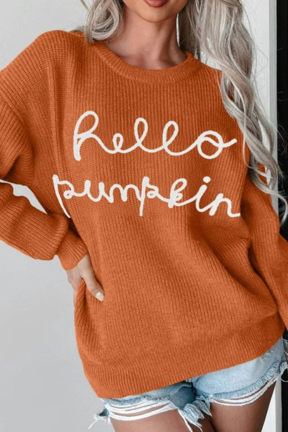 Letter Graphic Round Neck Knit Sweater