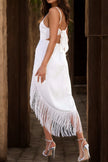 Fringe Square Neck High-Low Dress