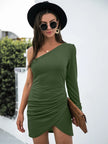Elegant One Shoulder Ruched Bodycon Dress