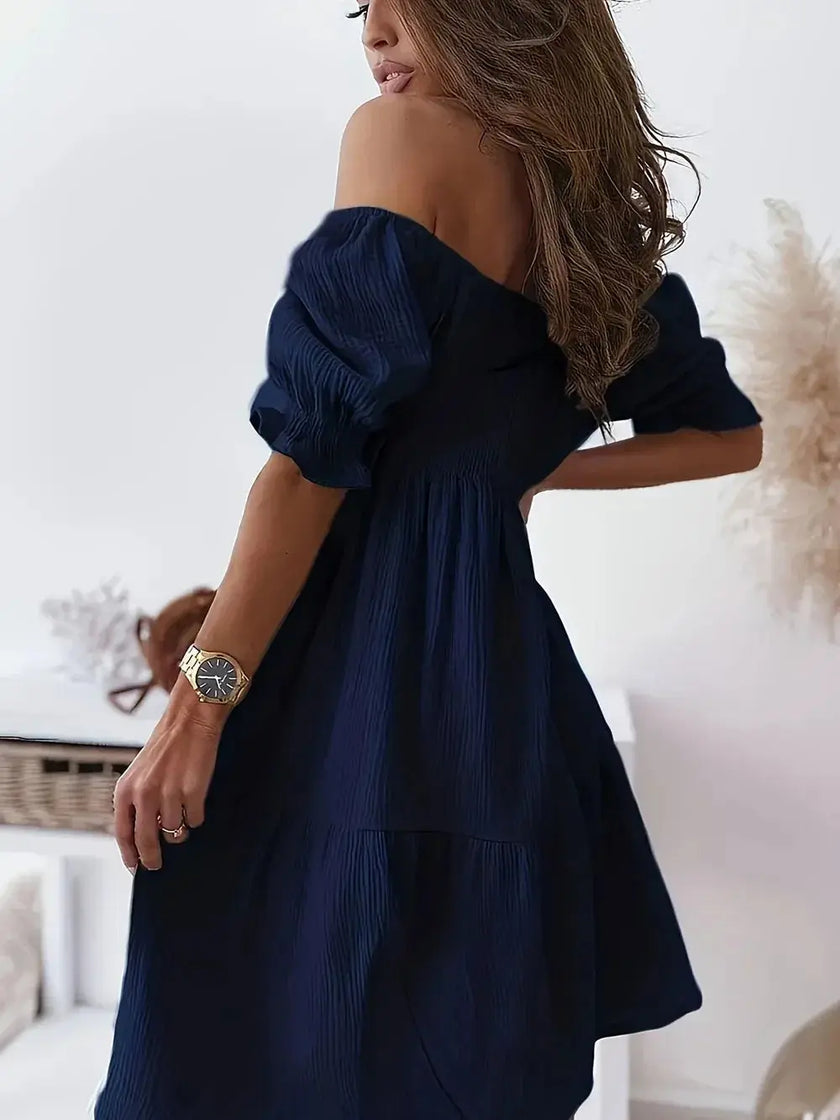 Full Size Ruffled Off-Shoulder Short Sleeve Dress - Heraki 
