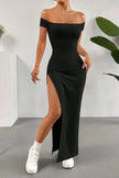 Off-Shoulder Slit Bodycon Maxi Dress