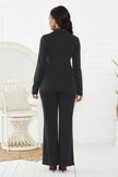 Lapel Collar Long Sleeve Blazer and Pants Two-Piece Set