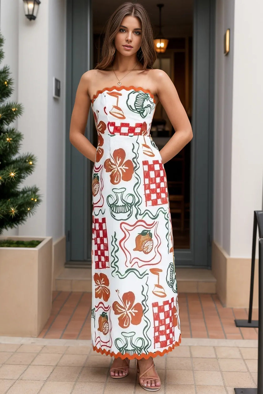 Printed Strapless Tube Maxi Dress