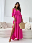 Tied Shoulder Slit Maxi Dress