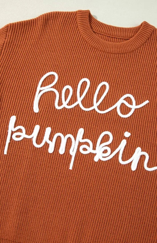 Letter Graphic Round Neck Knit Sweater