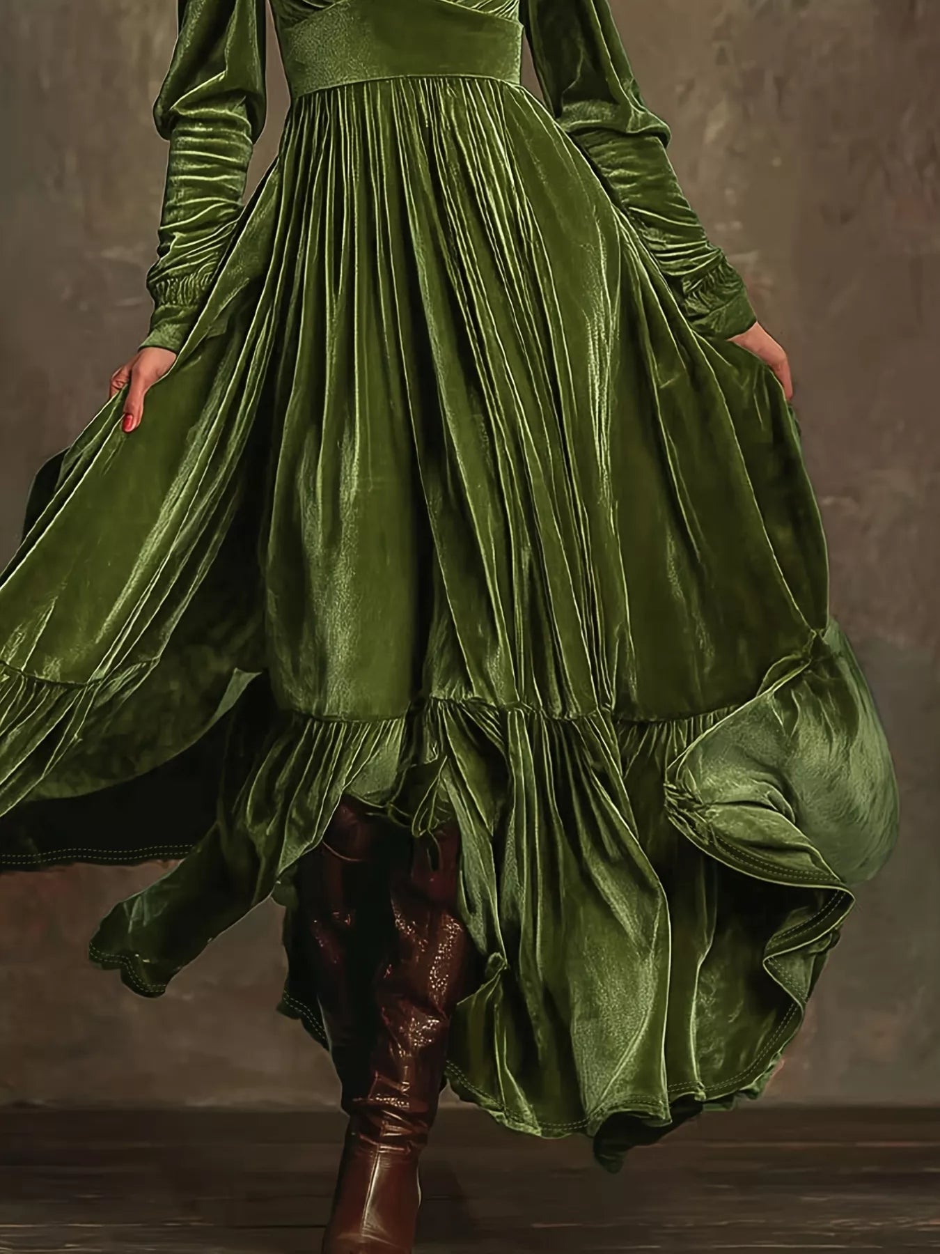 Ruffled Hem Long Sleeve Dress