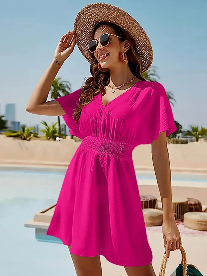 Smocked V-Neck Summer Dress