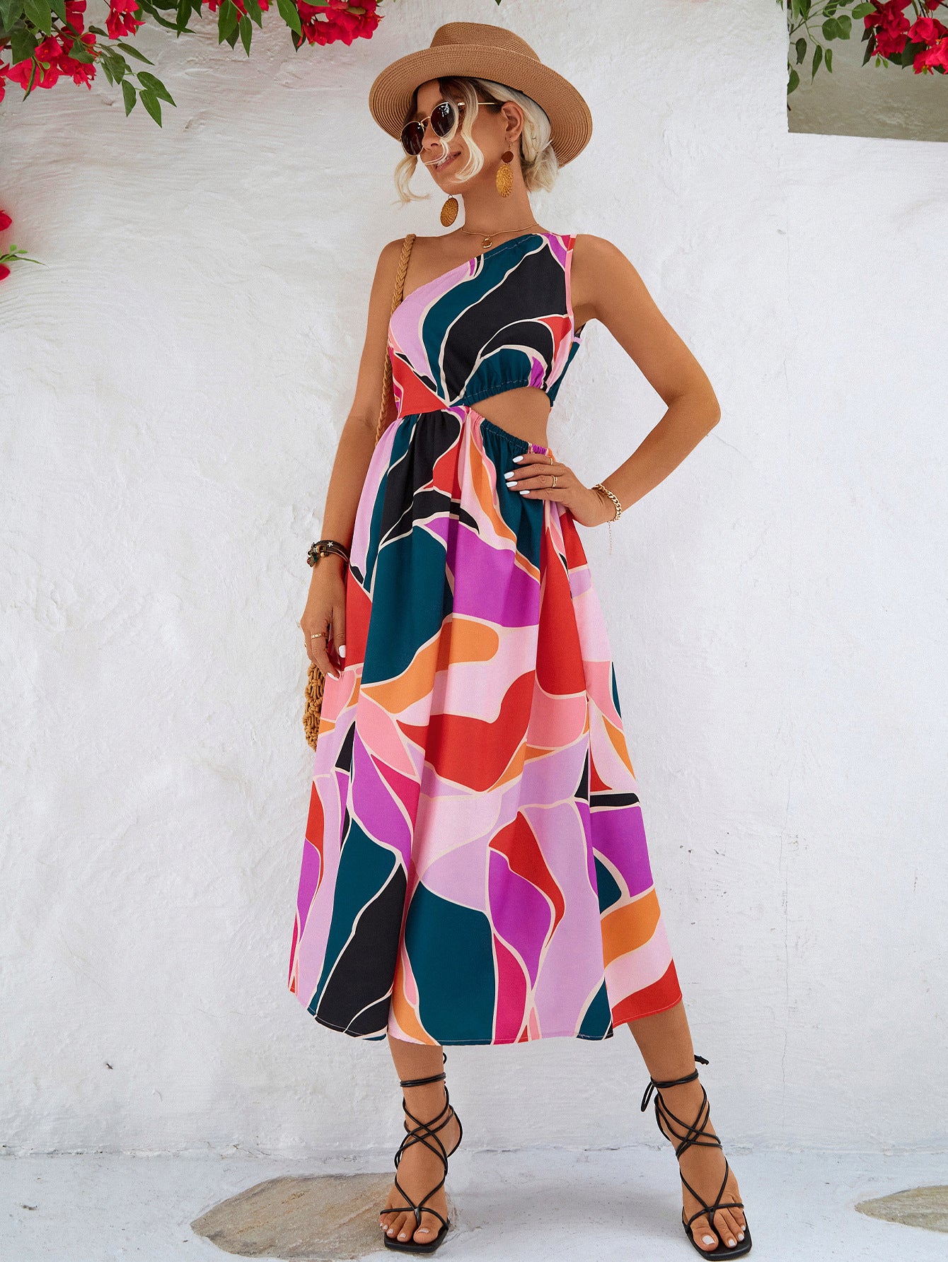 Cutout One-Shoulder Midi Dress