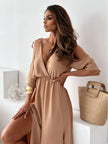 Tied Shoulder Slit Maxi Dress