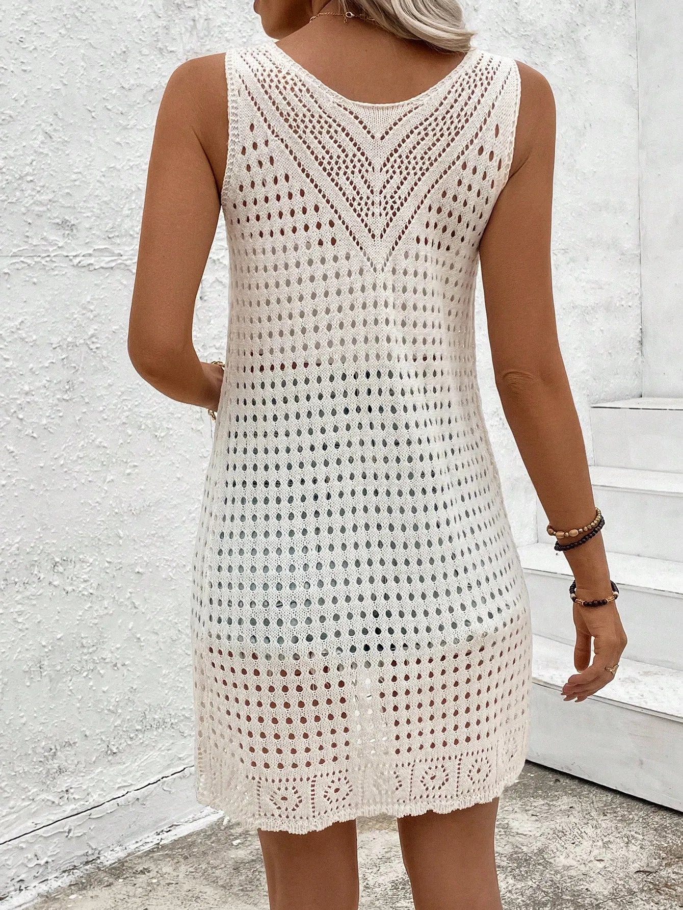 Front Tie Crochet Sleeveless Longline Cardigan - Boho Openwork Layering Vest