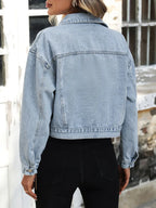 Women's Button Up Cropped Denim Jacket with Chest Pockets