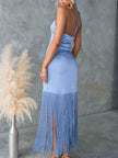 Fringe Open-Back Halter Dress