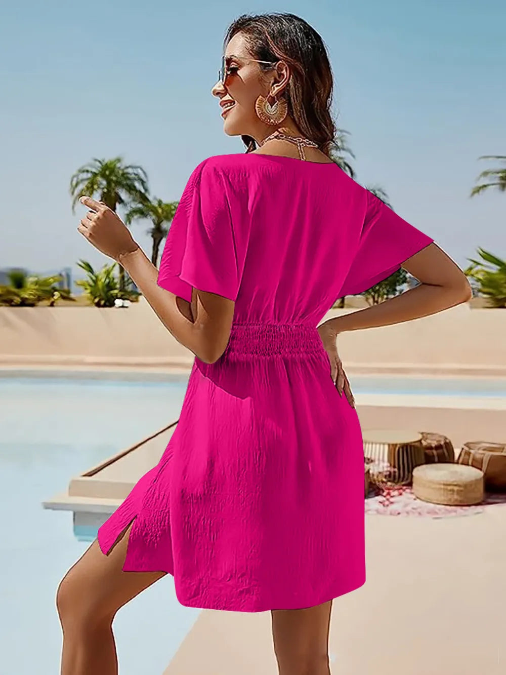 Smocked V-Neck Summer Dress
