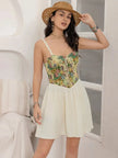 Floral Lace Up Corset Mini Cami Dress - Heraki 