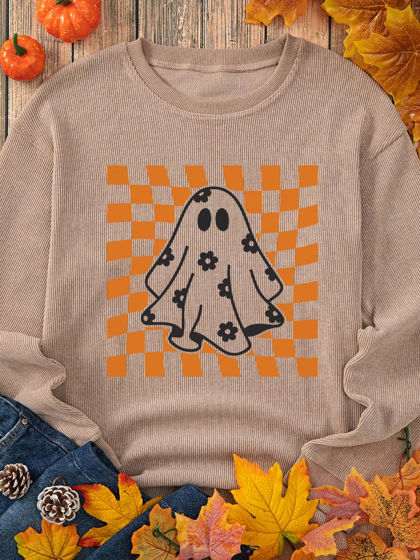 Halloween Checkerboard Floral Ghost Sweatshirt