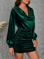 Emerald Velvet Ruched Mini Dress – Elevated Glamour