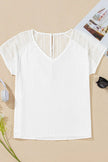 Lace Crochet Button Back V-Neck Tee
