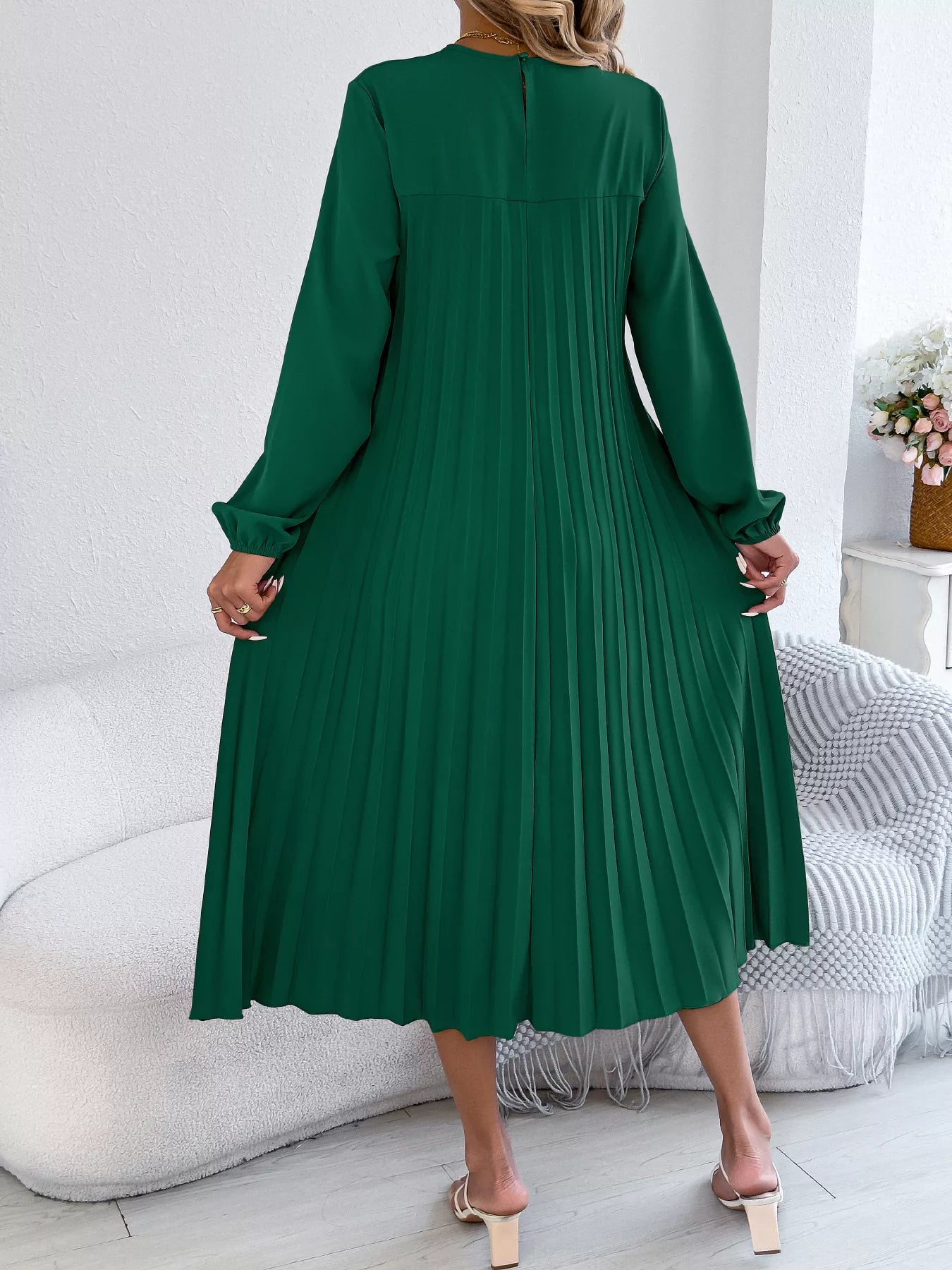 Belted Pleated Flow Midi Dress
